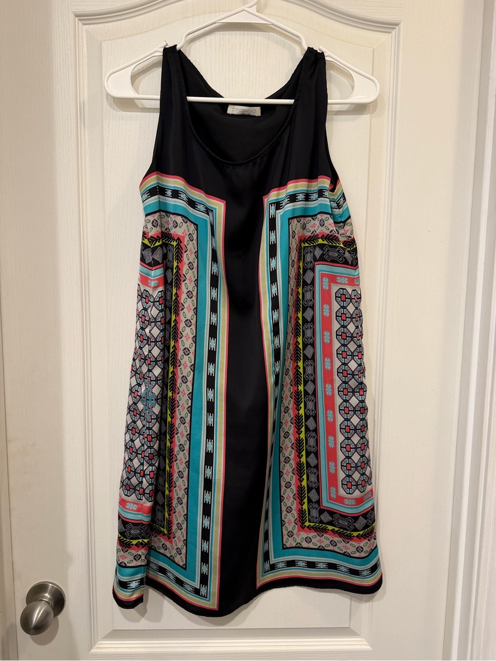Promod Black Scarf Print Sleeveless Shift Dress Geometric Boho